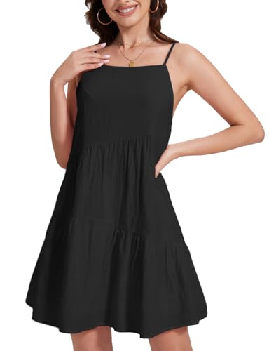 Robe trapèze à volants noire dos nu fluide taille S