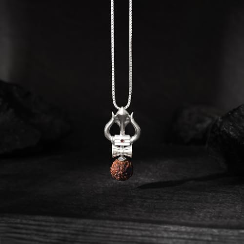Image of GIVA 925 Silver Trishul Rudraksha Pendant With Box Chain For Him| Necklace to Gift Men & Boys| With Certificate of Authenticity and 925 Stamp | 6 Months Warranty*