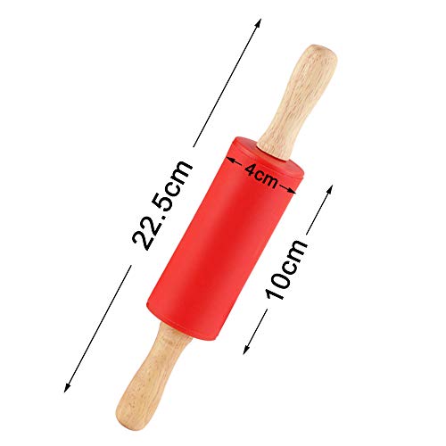 Faxco 4 Pack Mini Rolling Pin For Kids, 9 Inch Wooden Handle Rolling Pin Non-Stick Silicone Rolling Pins For Children Cake Baking #TOP1