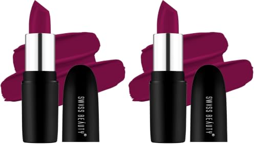 Image of Swiss Beauty Pure Matte Creamy Lipstick | Non-drying, Highly pigmented Lipstick | Shade- Berry, 3.8gm| (Pack of 2)