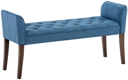 CLP Chaise Longue Cleopatra con Tapizado de Tela I Banco Largo Acolchado en Estilo Chesterfield I Silla Larga I Color, Color:Azul, Color del Marco:Envejecido Oscuro