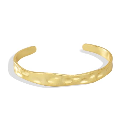 Image of Charm-In Gold Chunky Cuff Bangle Bracelet for Women - 14K Gold Plated Minimalist Lightweight Jewelry Gift