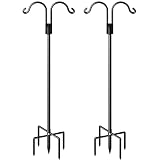Double Shepherds Hooks for Outdoor, Heavy Duty Bird Feeder Pole with 5 Prong Base, Adjustable Shepar