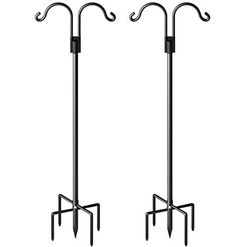Double Shepherds Hooks For Outdoor, Heavy Duty Bird Feeder Pole With 5 Prong Base, Adjustable Shepards Hook For Outside, Garden, Weddings, Hanging Plant, 2 Pack #TOP2