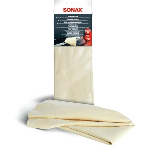 SONAX PremiumLeder (1 Stück) saugfähiges Naturleder zum felcken- und streifenfreien Trocknen von Lackoberflächen, Glas und Spiegeln | Art-Nr. 04163000
