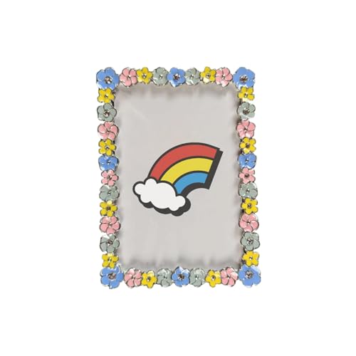 Image of KINBENNOBLE 4-colour flower picture frame, 4x6 metal photo frame, shiny nickle finish with coloured flower.