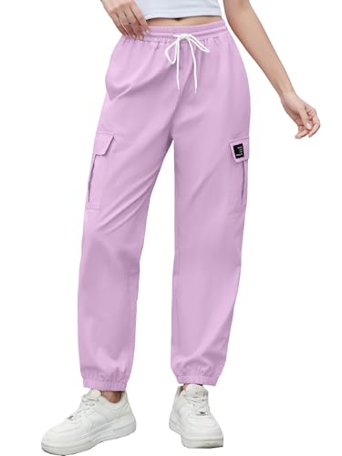 Image of Cromoncent Girls&Womens Cargo Pants Elastic Waist Lightweight Outdoor Jogger Pants, 6 Years - XX-Large