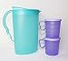 Tupperware Chłopiec Fala dzbanek na sok 2,1 l turkusowy + 2 x kubek do picia z uchwytem 350 ml jasny liliowy + łyżka wisząca limonka
