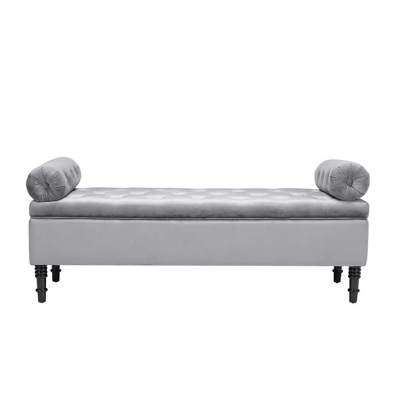 Image of LEGACY OF COMFORT Ethelsville Bolester with Storage Velvet Upholstered Storage Bench Sofa Bench Sofa couches Window Bench Ottoman Bench Chaise Lounger Pouffe for Living Room Bedroom Office (Grey)