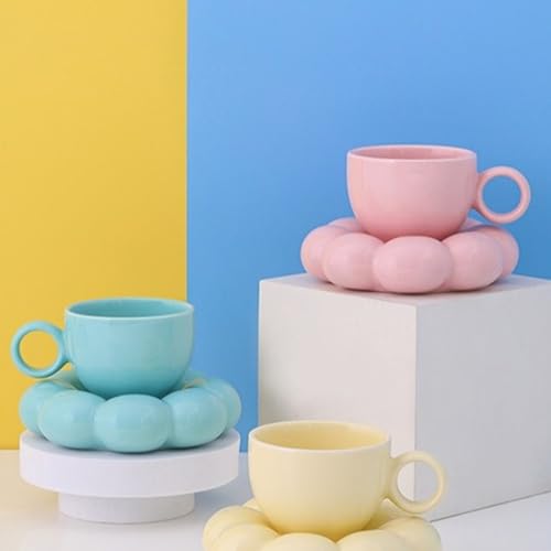 soulnioi Ceramic Coffee Mug 200ml Cute Cup with Sunflower Coaster, Cloud Tea Latte Cup for Office and Home Gifts for Women Girls (Blue) - Image 3