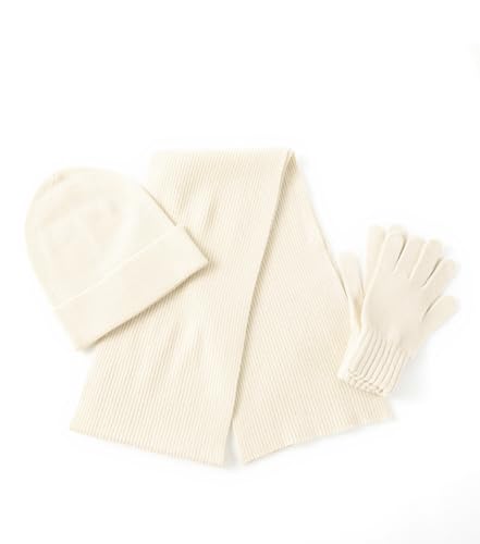 Unisex 3Pcs Cashmere Wool Scarf Hat Gloves Set, Soft Ribbed Cuffed Beanie Glove Scarves Set for Men and Women with Gift Box