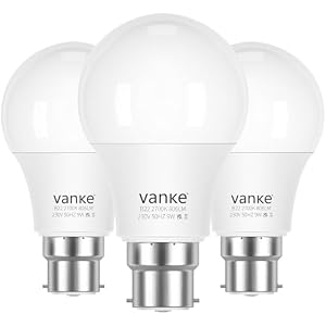 Vanke Bayonet Light Bulb 60w Equivalent, B22 LED Bulbs Warm White 2700K, Non-Dimmable 9w Energy Saver Lightbulb, 806 Lumen, 3-Pack