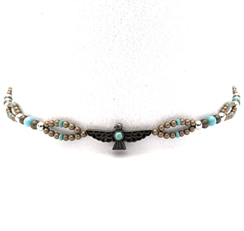 Thunderbird Cowboy Hatband Turquoise Bead Bronze Metal Suede Bolo Adjustable One Size Western Eagle For Brim Hats
