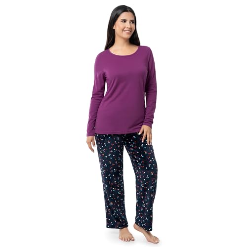 Image of Fruit of the Loom Women's Sueded Jersey Crew Top and Fleece Pant Sleep Set