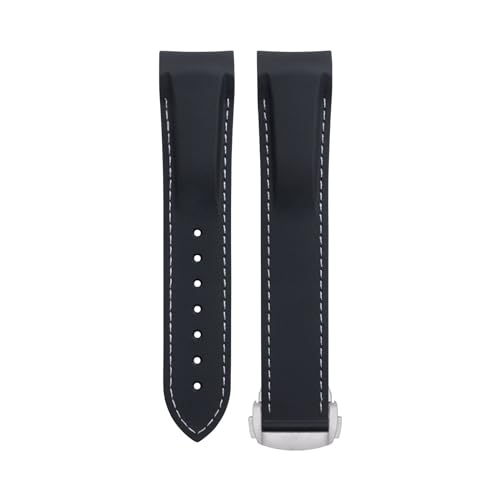 Bracelet de montre en caoutchouc souple boucle ronde argent pour Omega Seamaster