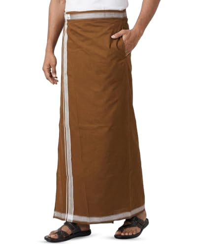 Image of TUNI MANI Kerala Style Men's Cotton Welcro Pocket Dhoti, Vesti /adjustable for all size (Single Dhoti)