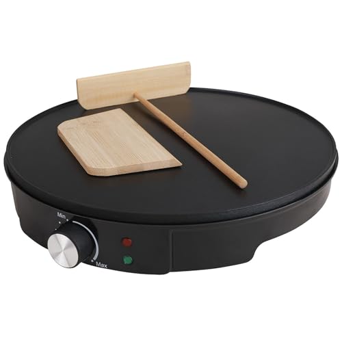 Máquina eléctrica para Crepes y panqueques con Control de Temperatura, de Acero Inoxidable, Incluye esparcidor de Masa para cocinar fácilmente Huevos, panqueques y Crepes,