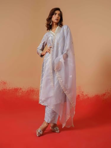 Image of Kaari Women's Embroidered Kurta Set with Dupatta - Festive Kurta Set for Women Polyester