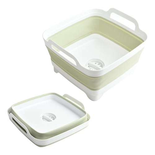 Image of Collapsible Dish Basin，Dish Tub for Kitchen Sink,Collapsible Sink with Drain,Laundry Tub,Plastic Dish Tubs, 9l 2.4 Gal Camping Sink Foldable, Wash Basin for Elderly