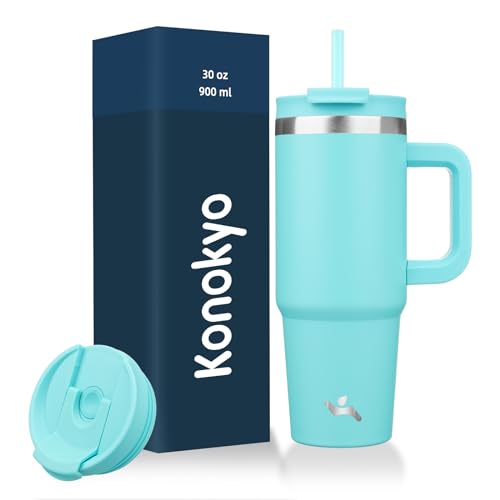 Image of Konokyo 30 oz Insulated Tumbler Water Bottle with Handle, Straw Lid