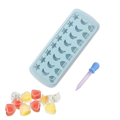 Cubo de hielo Bandeja Estrellas de las lunas Corazones Silicona Whisky Hielo fabricante de bolas de cubo Molde con tapa y gotero de color aleatorio, bandeja de silicona azul