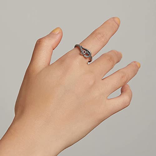 Qings Snake Ring Silver - Retro Stacking Ring Red Cz Eye Personalized Band Punk Serpent Rings Knuckle For Men Women Size 8 #TOP3