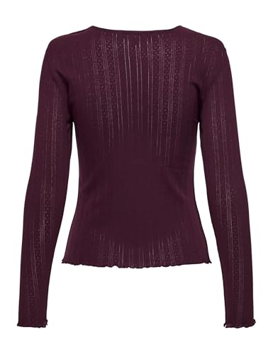 ONLY Damen Einfarbiges Langarm Shirt Basic Rundhals Rollkanten Top Longsleeve Oberteil ONLCARLOTTA, Farben:Weinrot, Größe:M