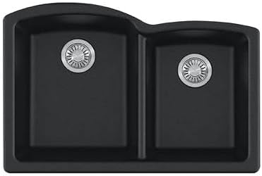 Franke ELG160ONY Ellipse Granite Undermount Double Bowl Kitchen Sink, Onyx
