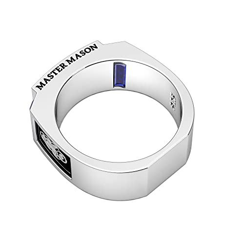 US Jewels Men's 925 Sterling Silver 8mm Blue Lodge Master Mason Synthetic Sapphire Ring Band, Size 8 to 142