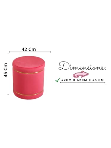Image of Pouffes Sitting Stool for Living Room, Puffy Wooden Ottoman | Round Pouffe for Living Room & Bedroom | Pouf for Office & Home Decoration & Modern Seating Stool (Cmbo-BabyPink)