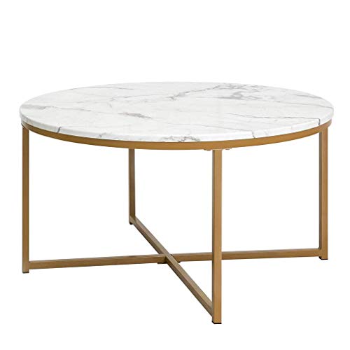 Table basse ronde salon moderne meuble de luxe en marbre blanc 70 cm
