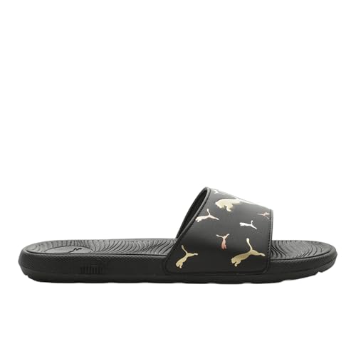 PUMA Women's Cool Cat 2.0 Slide Sandal, TOSS-PUMA Black-Metallic Gold-PUMA Silver, 9