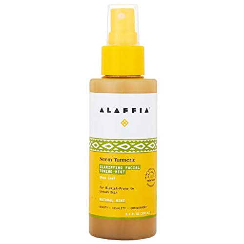 Alaffia Neem Turmeric Facial Mist, Helps Tone and Restore Protective The Skin's Protective Layers with Red Algae, Yarrow, and Tea Tree, Fair Trade, Harmonizing Neem, Natural Mint 3.4 Fl Oz
