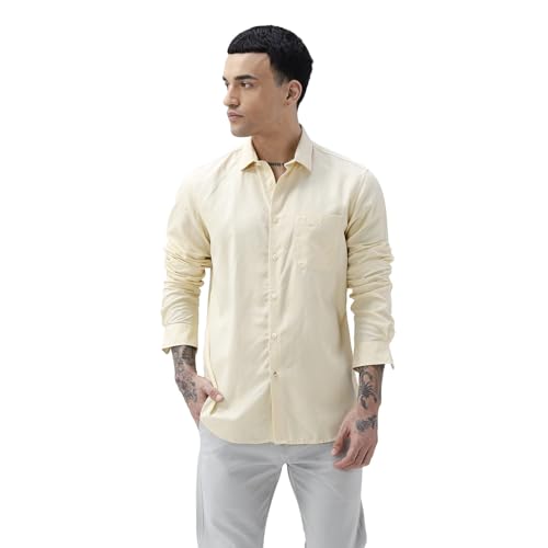 Image of BASICS Cotton-Linen Blended Men's Shirt | Slim Fit | Everyday Smart Casual Wear | Full Sleeve