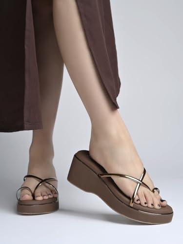 Image of Women's Strap Wedge Strap Wedge Sandals - Stylish Comfortable Slip-On Platform Slides | Soft Cushion Footbed Anti-Slip Sole - Perfect for Daily Casual Footwear