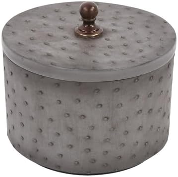 Howard Elliott Round Faux Ostrich Skin Decorative Box for Centerpiece, Decorative Gray Finish Box with Ostrich Skin Patterns Decorating Book Shelf, Console Table, Dining Table & Centerpiece, Medium