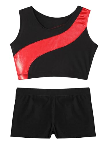 Hansber Kids Girls 2 Pieces Sparkly Dance Outfit Sport Crop Top Bra with Shorts Set Sports Workout Gymnastics Outfits4