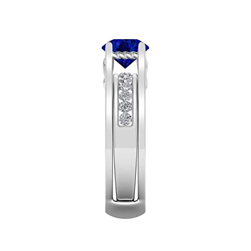 Pretty Jewels Center 7Mm Round Cut Lab Created Blue Sapphire Gemstone And Natural White Diamond Solitaire Bridal Set Engagement Wedding Ring In 14K White Gold Jewelry For Women (1.75 Cttw) Ring Size-6 #TOP2