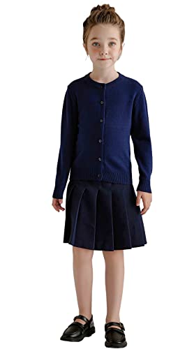 SMILING PINKER Mädchen Strickjacke Kinder Gestrickt Langarm Cardigan Weicher Strickstoff Top (Navy Blau,6-7 Jahre)