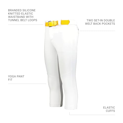 Russell Athletic Calça de softball feminina flexível com passadores de cinto, Branco, M