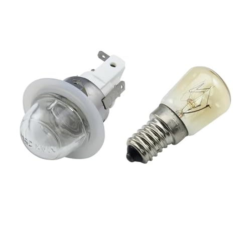 PETEGZAKAD High Temperature E14 25W Electric Steam Oven Light Lamp Holder Steaming Roasting Machine Lamp Head Base with Glass Cover 300°(E14 Base with Light)