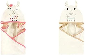 Little Treasure Girl Cotton Animal Face Hooded Towel 2-Pack, Llama Neutral Llama