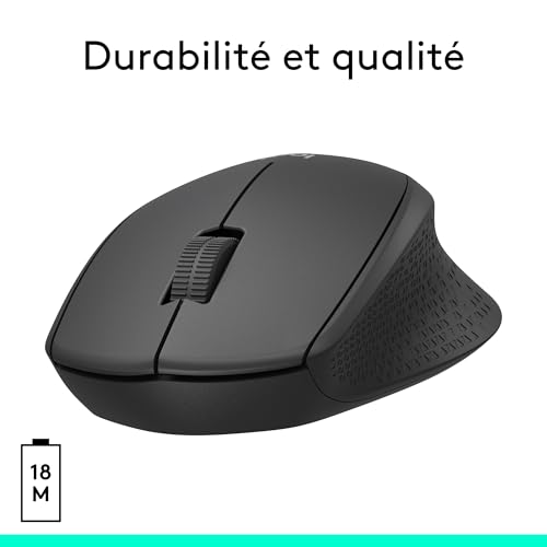 Logitech M330 Silent Plus Souris Sans Fil, Récepteur Nano USB 2,4GHz, Résolution Capteur Optique 1000 ppp, Pile Durée 2 ans, Compatible PC, Mac, Ordinateur Portable, Chromebook - Noir