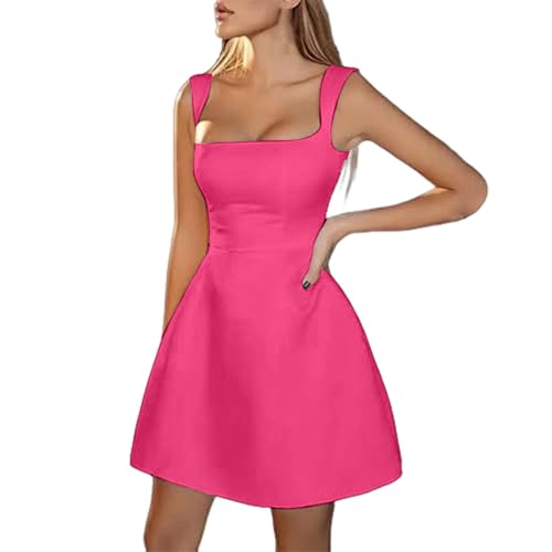 Robe d'été trapèze en satin Y2K col carré et sans manches pour femme