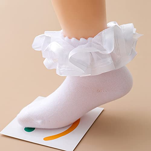 3 Pairs 3D Three-dimensional Ruffled Lace Cotton Socks,Cute Double Big Lace Dress Princess Socks for Girls4
