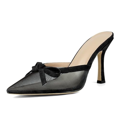 Kitten Heels Mules for Women Pointed Closed Toe Slip on Stiletto Heels Sexy Dressy Pumps Shoes Vintage Trendy