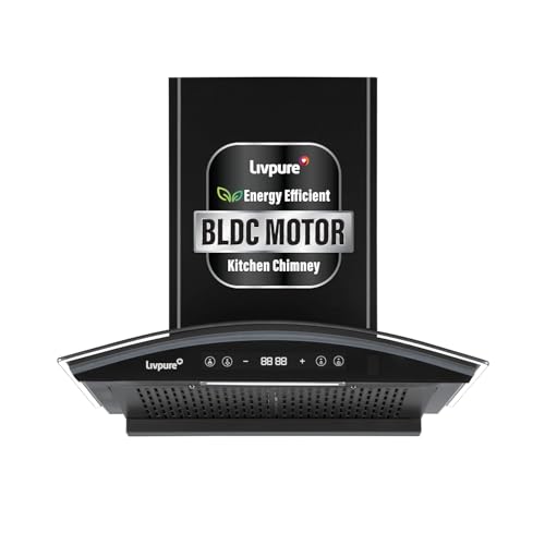Image of Livpure Eterna Max BLDC 60 cm | Curved Glass | 1600 m /hr Suction | BLDC Motor | Filterless | Touch & Gesture Control | Low Noise | 10 Years Motor + 1 Year Comprehensive Warranty | Black