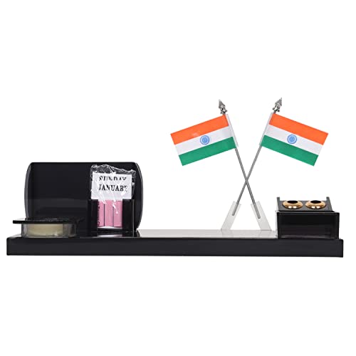 Image of DESKDOCK Acrylic Flag Pen Stand For Office Study Table(2 pen free) Stylish Multipurpose Desk Organizer With Globe Pen Pencil Holder