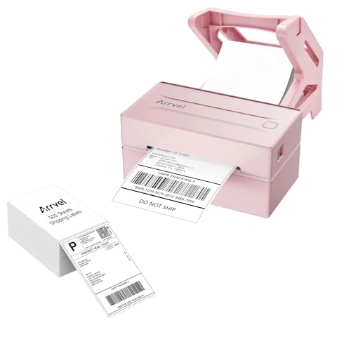 Image of Bluetooth Thermal Printer with Labels Holder and 500 Sheets 4x6 Fanfold Shipping Labels, Wireless Label Printer for Small Business, Compatible with iPhone, Android, Windows & Mac