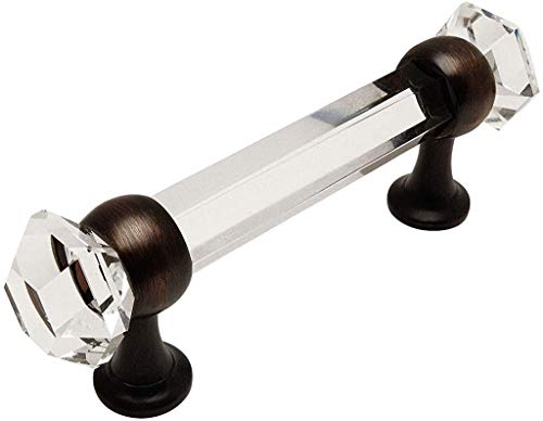 5 Pack - Cosmas 6393ORB-C Oil Rubbed Bronze with Clear Glass Cabinet Handle Pull - 3" Inch (76mm) Hole Centers